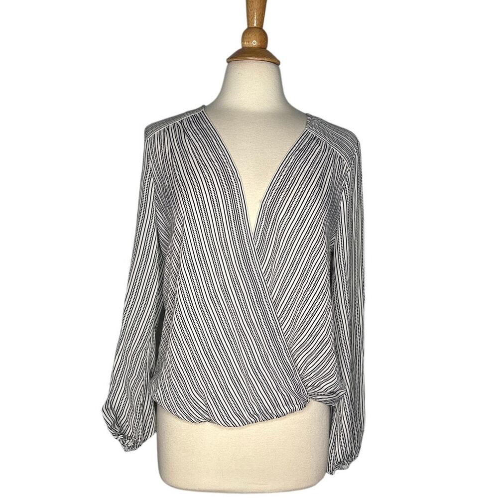 Max Studio Wrap Style Long Sleeve Blouse Vertical Stripes Small Flaw Career AA7
